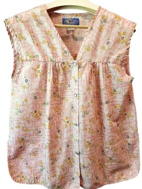 1X - Vtg. Moon Dance Pastel Floral Snap Front  Short "House Dress"  Smock Apron.